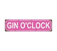 GIN O'CLOCK - Plaque en métal vintage, panneau de rue, décoration d'intérieur, décoration murale, salle de bain, bar, café, garage, 40,6 x 10,2 cm