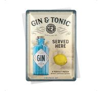 Gin & Tonic Served Here Carte postale en tôle 10 x 14 cm