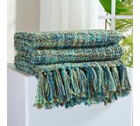 GINAMUSE Couverture texturée en Tricot torsadé pour canapé, 127 x 152,4 cm, de Style bohème pour décoration d'intérieur, Super Douce, Chaude et Confortable avec Pompons décoratifs pour lit et canapé