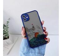 GINASH Coque de téléphone pour iPhone 11 12 14 13 Pro Max Mini 8 7 Plus XR X XS Max SE2 Poèmes Anciens de Style Chinois Coque arrière Rigide Antichoc, poème Bleu 1, pour iPhone 12