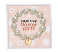 GINAZL Flower Grl Gifts Bracelet initiale A-Z Will You Be My Flower Grl Cadeau de remerciement pour être notre fleur, Small, Acrylique, Pas de gemme
