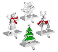 Ginbel Direct Lot de 4 supports de chaussettes de Noël pour cheminée - Crochets lourds pour cheminée, fenêtres, décorations d'intérieur - Argenté