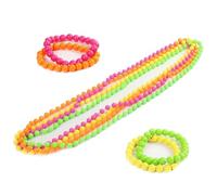 Ginddy Accessoires de Fête fluo Années 80,Ensemble Collier et Bracelet Rétro en Perles de Plastique 4 Colliers Fluorescents+4 Bracelets Costumes de Rave de Festival des Fiertés et de Soirées en Boîte