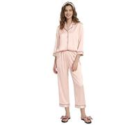 Ginell Ensemble de Pyjama en Soie pour Femme Tranquility Series, 100% Soie de mûrier, Couleurs Unies, boutonné sur Le Devant, 2 pièces
