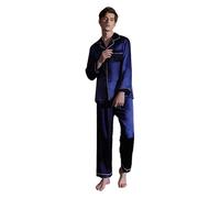 Ginell Tranquility Series Ensemble de pyjama 2 pièces en soie pour homme 100 % soie de mûrier Couleurs unies Boutons sur le devant, noir foncé, Small