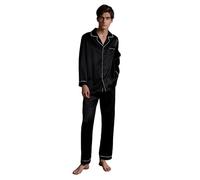 Ginell Tranquility Series Ensemble de pyjama 2 pièces en soie pour homme 100 % soie de mûrier Couleurs unies Boutons sur le devant, noir, X-Small