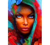 Ginfonr 5D Diamant Painting Diamond Painting Complet Femme Africaine Broderie Peinture Diamant Painting Personne Noire Couleur Kit Complet Décoration De Pour La Murale De La Maison 30x40 cm