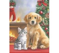 Ginfonr 5D Diamant Painting Diamond Painting Complet Noël Broderie Peinture Diamant Painting Les chats et les chiens Kit Complet Décoration De Pour La Décoration Murale De La Maison 30 * 40cm