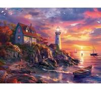 Ginfonr 5D Diamond Art Painting Complet Phare, Broderie Peinture Diamant Painting Coucher de soleil Kit Round Full Drill Complet Décoration De Pour La Décoration Murale De La Maison 30x40 cm