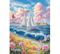 Ginfonr 5D Diamond Art Painting Complet Voilier, Broderie Peinture Diamant Painting Mer Kit Round Full Drill Complet Décoration De Pour La Décoration Murale De La Maison 30x40 cm8096