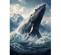 Ginfonr 5D Diamond Painting Complet Baleine Mer, Broderie Peinture Diamant Painting Animal Kit Round Full Drill Complet Décoration De Pour La Décoration Murale De La Maison 30x40 cm
