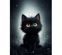 Ginfonr 5D Diamond Painting Complet Chat Noir, Broderie Peinture Diamant Painting Animaux Kit Round Full Drill Complet Décoration De Pour La Décoration Murale De La Maison 30x40 cm