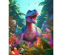 Ginfonr 5D Diamond Painting Complet Dinosaure, Broderie Peinture Diamant Painting Animal Kit Round Full Drill Complet Décoration De Pour La Décoration Murale De La Maison 30x40 cm