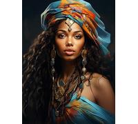 Ginfonr 5D Diamond Painting Complet Femme Africaine, Broderie Peinture Diamant Painting Filles Kit Round Full Drill Complet Décoration De Pour La Décoration Murale De La Maison 30x40 cm