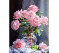 Ginfonr 5D Diamond Painting Complet Fleurs Roses, Broderie Peinture Diamant Painting Vase Kit Round Full Drill Complet Décoration De Pour La Décoration Murale De La Maison 30x40 cm