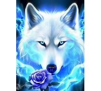 Ginfonr 5D Diamond Painting Complet Loup Flamme Rose., Broderie Peinture Diamant Painting Animaux Kit Round Full Drill Complet Décoration De Pour La Décoration Murale De La Maison 30x40 cm