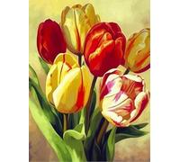 Ginfonr 5D Diamond Painting Complet Tulipes Fleurs, Broderie Peinture Diamant Painting Plantes Kit Round Full Drill Complet Décoration De Pour La Décoration Murale De La Maison 30x40 cm