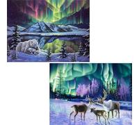 Ginfonr 5D Diamond Painting Diamant La Peinture Aurora Bear Cerf Snow Hiver Par Numéro Kits Peinture Pleine Perceuse Avec Décoration Murale Arts Diamonds 30 * 40 cm, 2Pack