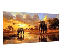 Ginfonr Large Diamond Painting Adulte, Eléphant Peinture Diamant Adulte Pour Décoration Murale Maison, Animal 5d DIY Ronde Diamond Diamond Art Kit Pour Les Décorations Murales 30x80 cm