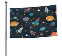 Ginfult Adorable drapeau d'extérieur à motif de planètes, fusées, étoiles, 1,5 x 2,4 m, drapeau de jardin double face en polyester pour terrasse, pelouse, porche, balcon