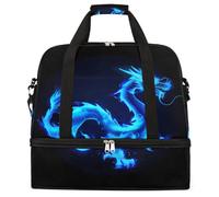 Ginfult Blue Fire Sac de sport pliable avec compartiment à chaussures pour homme et femme Motif dragon chinois