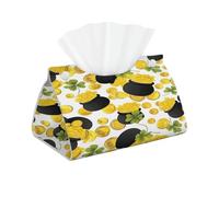 Ginfult Boîte à mouchoirs rectangulaire décorative avec pièces de monnaie dorées, pots noirs trèfle en similicuir étanche pour salle de bain et maison