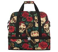 Ginfult Day of The Dead Skull Rose Sac de sport de voyage pliable avec compartiment à chaussures Sac de voyage pour femme et homme