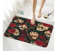 Ginfult Day of The Dead Skull Rose Tapis de bain absorbant antidérapant Tapis de porte de douche à diatomées pour entrée 40 x 60 cm