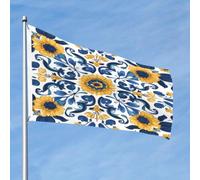 Ginfult Drapeau de jardin double face en polyester avec motif carreaux italiens pour terrasse, pelouse, porche, balcon - Bleu et jaune