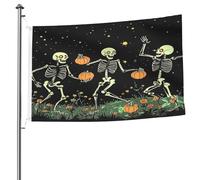 Ginfult Drapeau de jardin double face en polyester avec tête de mort humaine dansante et citrouilles - Pour terrasse, pelouse, porche, balcon