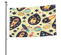 Ginfult Drapeau de jardin double face en polyester pour terrasse, pelouse, porche, balcon - Univers - Fusées spatiales - Étoiles et planètes - 1,5 x 2,4 m