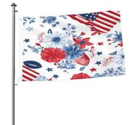 Ginfult Drapeau de l'Amérique à motif floral rouge, bleu, blanc, drapeau de football extérieur, 6 x 91 cm, drapeau de jardin double face en polyester pour terrasse, pelouse, porche, balcon