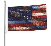 Ginfult Drapeau de l'Amérique Amérique Amérique - Feu d'artifice extérieur - 1,5 x 2,4 m - Drapeau de jardin double face en polyester - Drapeaux décoratifs pour terrasse, pelouse, porche, balcon