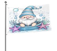 Ginfult Drapeau d'extérieur en polyester double face avec nain bleu océan mignon et étoile de mer pour terrasse, pelouse, porche, balcon