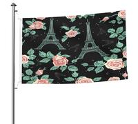 Ginfult Drapeau d'extérieur Paris Tour Eiffel Rose 1,5 x 2,4 m Drapeau de jardin double face en polyester pour terrasse, pelouse, porche, balcon