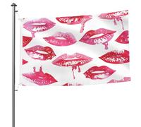 Ginfult Drapeau d'extérieur rose rouge baiser 1,5 x 2,4 m double face en polyester pour terrasse, pelouse, porche, balcon