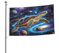 Ginfult Drapeau extérieur tortue de mer planètes spatiales 1,5 x 2,4 m Drapeau de jardin double face en polyester pour terrasse, pelouse, porche, balcon