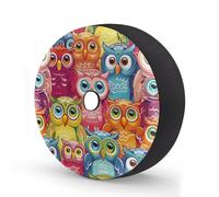 Ginfult Housse de pneu de secours colorée en forme de hibou avec trou d'appareil photo, 40,6 cm imperméable et élastique pour voiture, remorque, camion