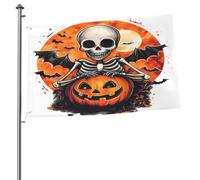 Ginfult Joli drapeau d'Halloween avec tête de mort, citrouilles, chauves-souris, drapeau d'extérieur double face en polyester pour terrasse, pelouse, porche, balcon