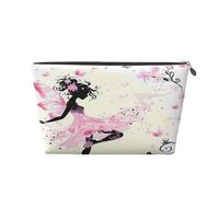 Ginfult Jolie trousse de maquillage étanche pour filles - Motif fée rose et papillon - Petite trousse de maquillage portable pour femme et fille