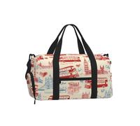 Ginfult London Bus Big Ben City Elements Sac de sport avec compartiment à chaussures et poche humide, sac fourre-tout de voyage imperméable pour entraînement de nuit pour homme et femme