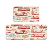 Ginfult Lot de 2 tapis de cuisine antidérapants et absorbants pour chambre à coucher, salle de bain, bureau Motif bus londonien, Big Ben City Elements