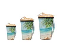 Ginfult Lot de 3 manchons à café glacé en néoprène avec poignée pour boissons froides et chaudes, motif feuilles de palmier et étoile de mer de 473 à 946 ml