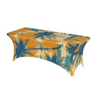 Ginfult Nappe extensible rustique rétro tropicale cocotier pour tables rectangulaires de 1,8 m, nappe élastique pour fête de mariage, pique-nique