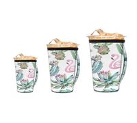 Ginfult Pink Bird Cactus Lot de 3 manchons à café glacé pour boissons froides et chaudes, manchons à café isothermes réutilisables en néoprène avec poignée de 473 à 946 ml