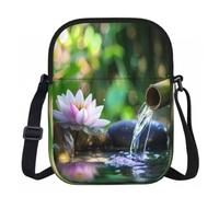Ginfult Sac à main à bandoulière japonais Zen Lotus Nénuphar imperméable avec sangle réglable