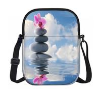 Ginfult Sac à main à bandoulière japonais Zen Stone Orchidée Floral Sac à main pour téléphone portable Sac à bandoulière étanche avec sangle réglable