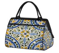 Ginfult Sac de sport étanche avec carreaux de céramique espagnole bleu et jaune - Sac de voyage léger pour la gym, le week-end, la nuit - Pour homme et femme