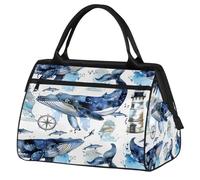 Ginfult Sac de sport imperméable et léger avec boussole et phare de baleines à l'aquarelle pour la gym, le w nd, pour homme et femme