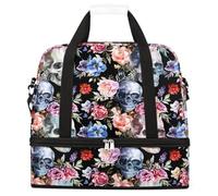 Ginfult Sac de sport pliable avec compartiment à chaussures, motif tête de mort, rose pastèque, rose, tête de mort, sac de sport pour homme et femme